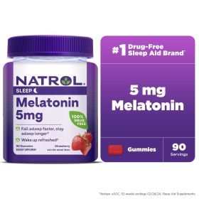 NatrolÂ® Melatonin Gummies, Sleep Support for Adults, Strawberry Flavor, 5mg, 90 Count