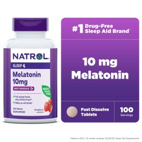 NatrolÂ® Sleep Melatonin Fast Dissolve Tablets, Nighttime Sleep Aid, Strawberry Flavor, 10mg, 100 Count