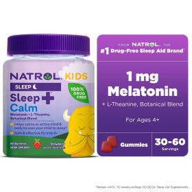 NatrolÂ® Kids Sleep+â„¢ Calm, Melatonin and L-Theanine, Sleep Gummies for Kids, Strawberry Flavor, 60 Count