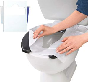 Pack of 200 Toilet Seat Covers. 1/4 Fold Disposable Potty Seat Cover Sheets. White Seat Covers for Public Washrooms; Travel. One-ply; Biodegradable; Q