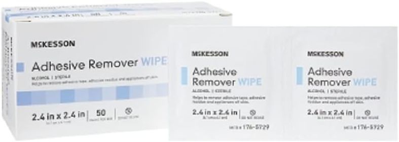 McKesson Adhesive Remover Wipes 2.4" x 2.4". Pack of 50 Non-sensitizing; Non-Irritating Remover wipes. Reduces adhesive trauma. Effective & Easy to Us