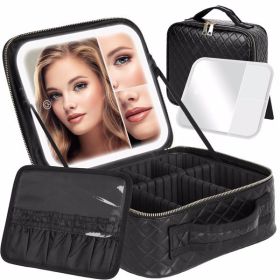 Travel Makeup Bag With Light Up Mirror, With 2X3X Magnifying Mirror And Adjustable Partitions